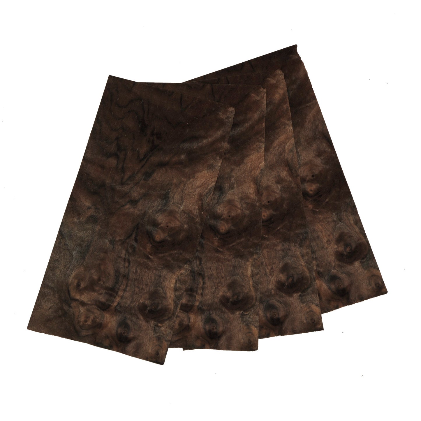 Walnut cluster veneer - set of 4 leafs: 10.5" x 5" ( 27 x 13 cm )