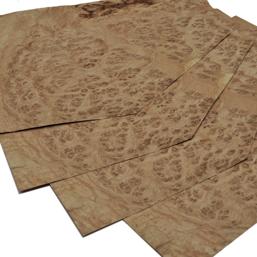 English Oak Burr veneer - set of 4 leafs. 14" x 11" ( 36 x 28 cm )