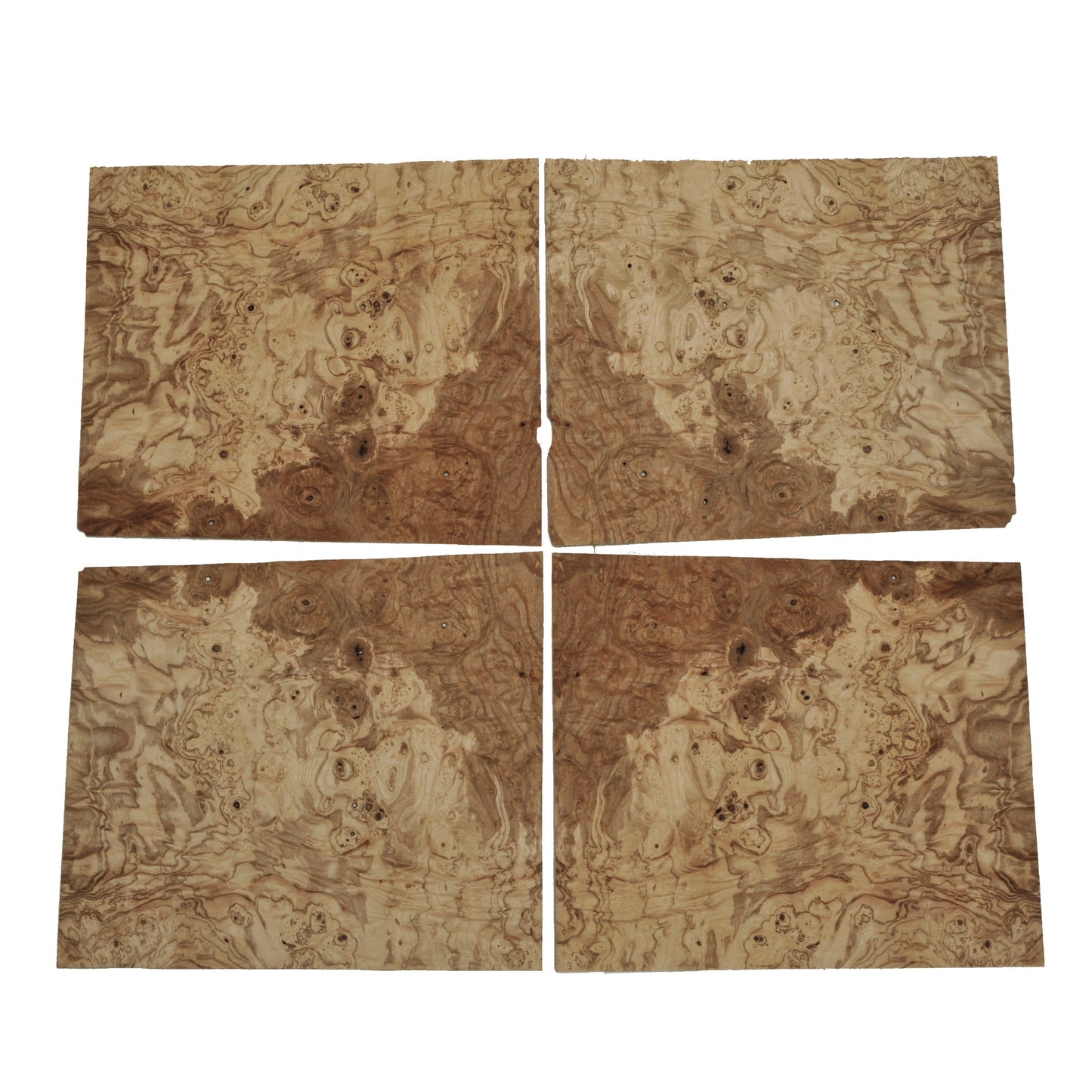 Olive Ash Burr veneer - set of 4 leafs. 14" x 11.5" ( 35 x 30 cm )