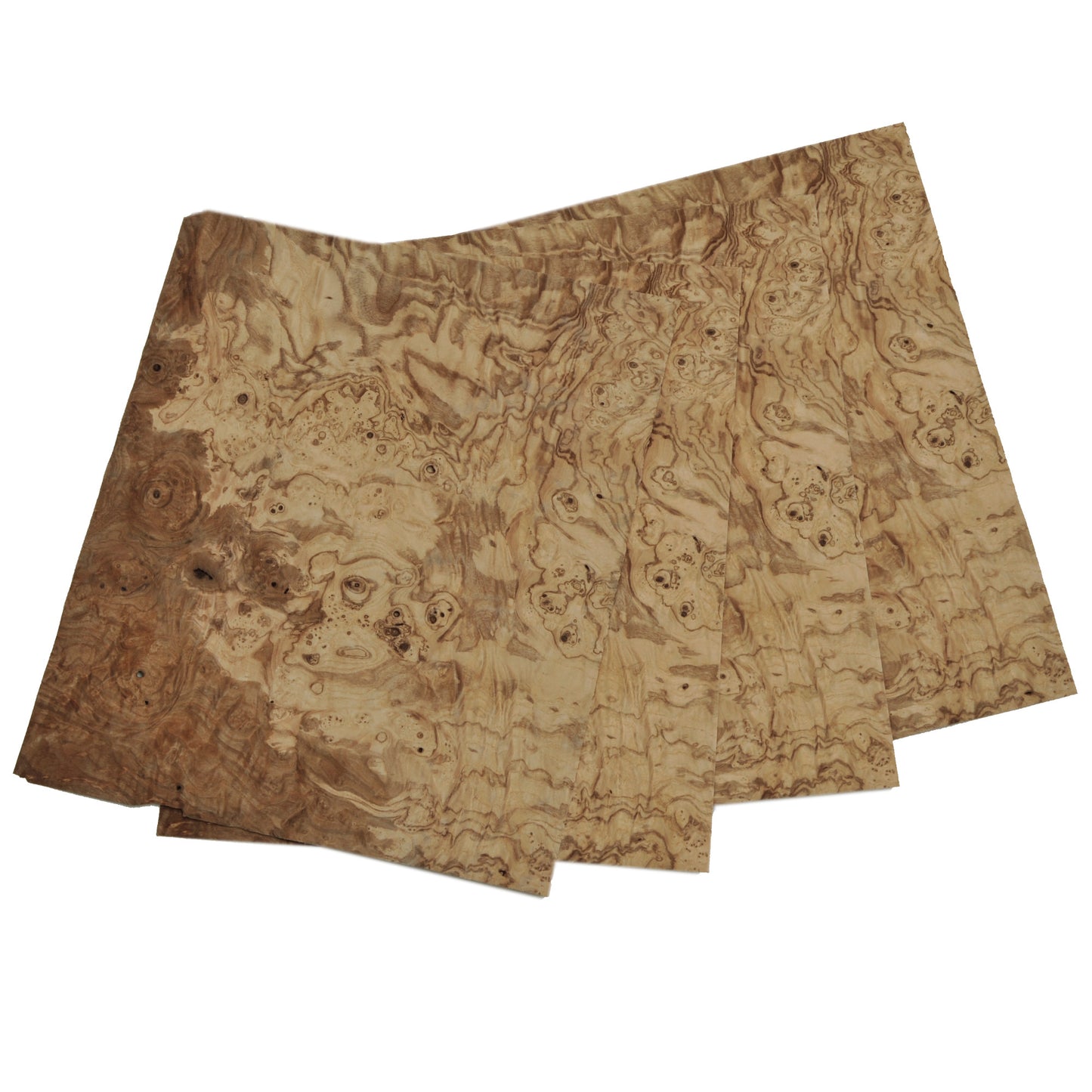 Olive Ash Burr veneer - set of 4 leafs. 14" x 11.5" ( 35 x 30 cm )