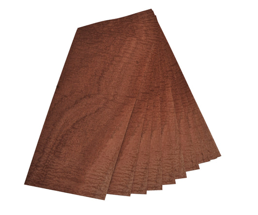 Mahogany Sapele pomelle veneer. Set of 12 leafs: 17" x 7" ( 43 x 18 cm )