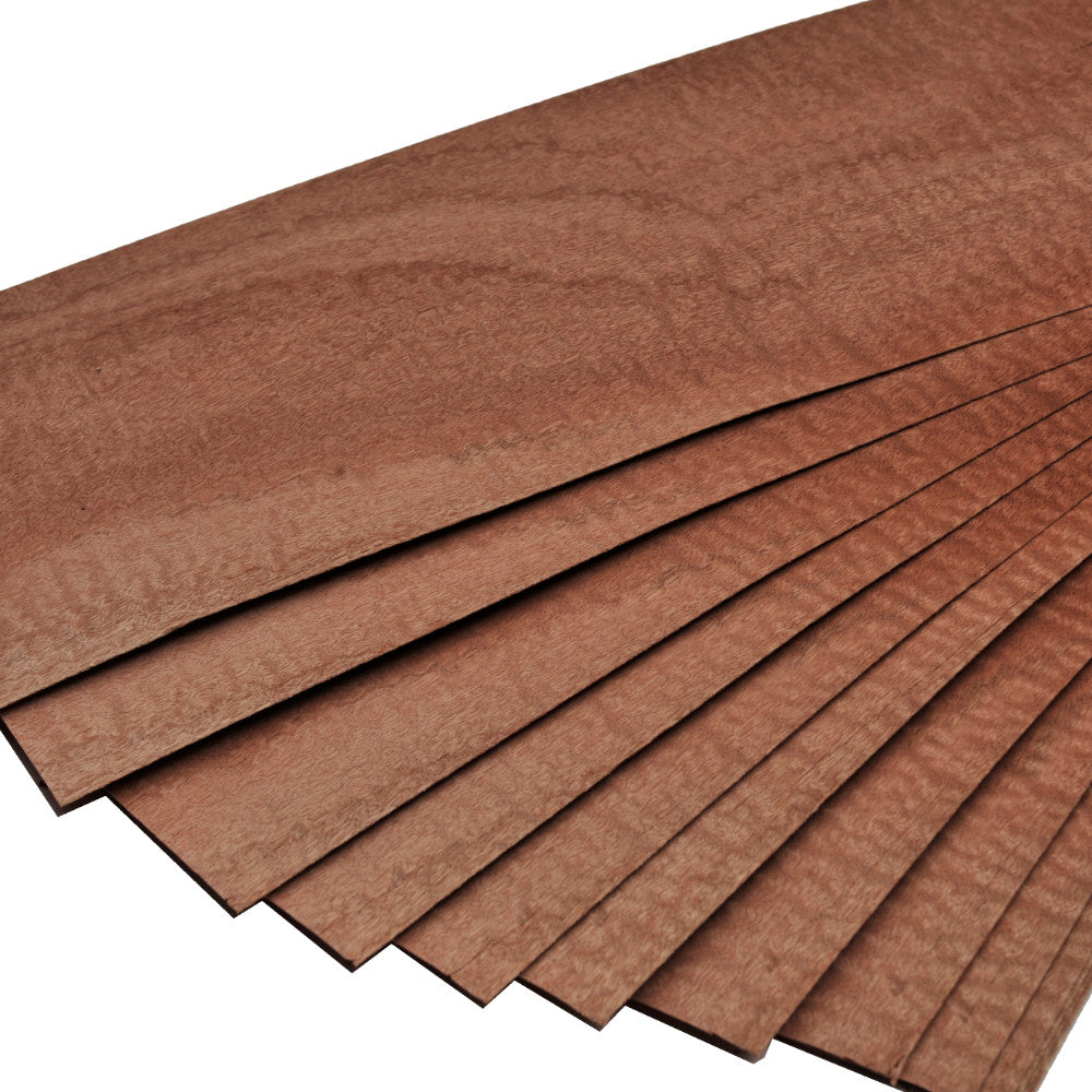 Mahogany Sapele pomelle veneer. Set of 12 leafs: 17" x 7" ( 43 x 18 cm )