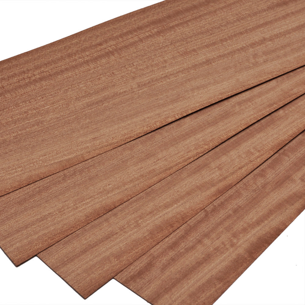 Mahogany Sapele straight cut veneer. Set of 4 leafs: 22" x 7" ( 56 x 18 cm )