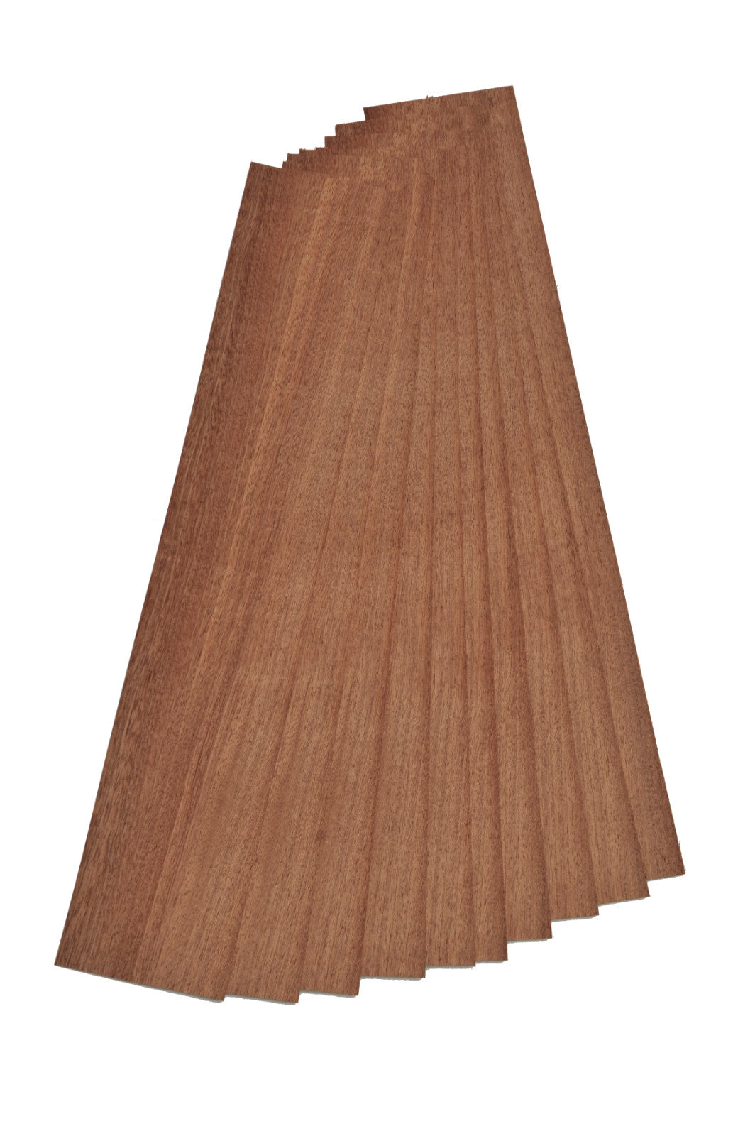 Mahogany Sapele straight cut veneer. Set of 10 leafs: 22" x 4" ( 56 x 10 cm )