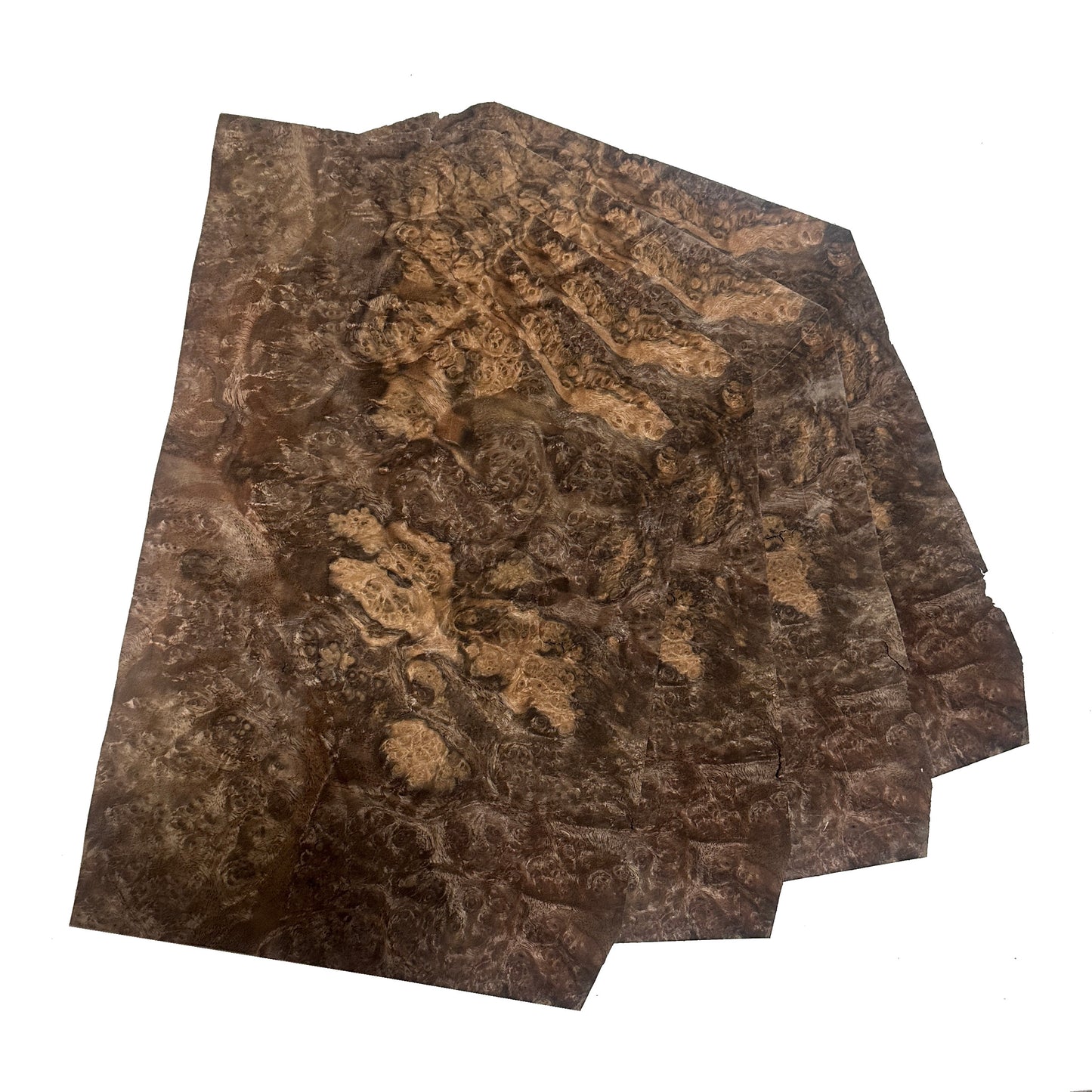 Walnut burr veneer - set of 4 leafs: 15" x 9" ( 38 x 23 cm )