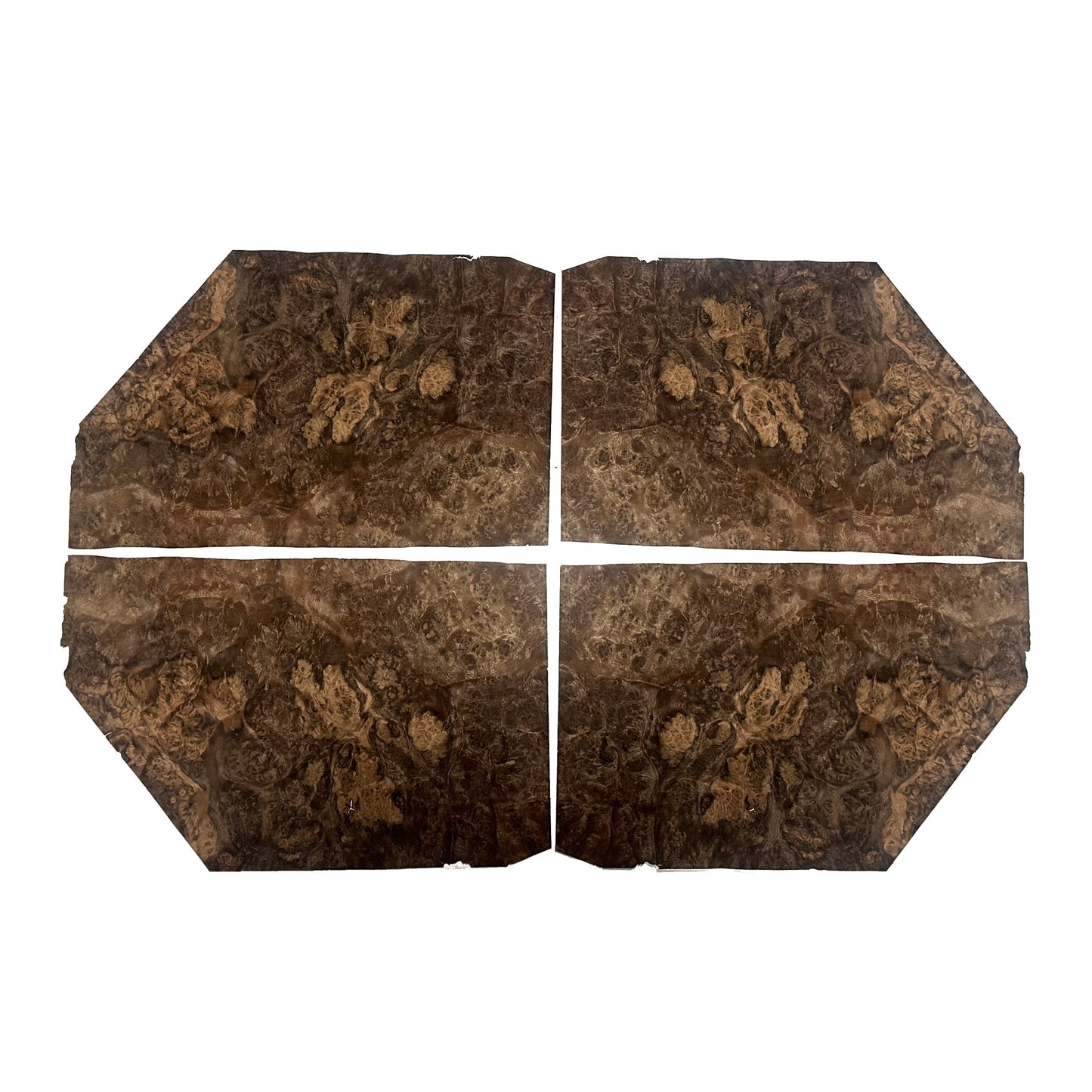 Walnut burr veneer - set of 4 leafs: 15" x 9" ( 38 x 23 cm )