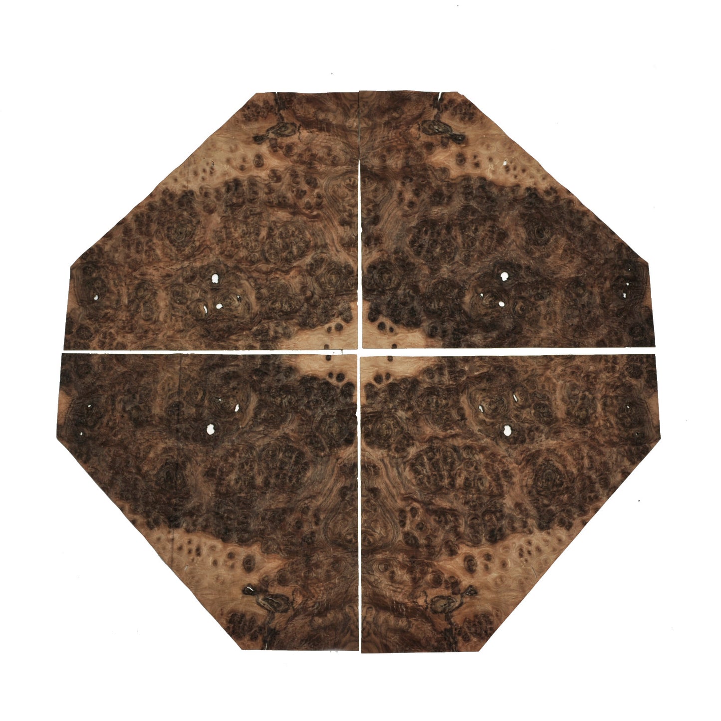 Walnut burr veneer - set of 4 leafs. 18" x 17" ( 45 x 43 cm )