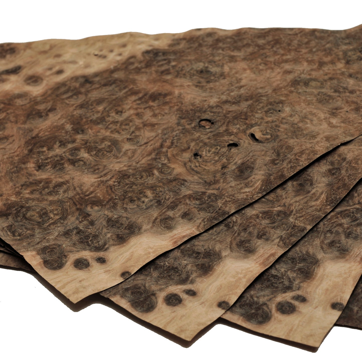 Walnut burr veneer - set of 4 leafs. 18" x 17" ( 45 x 43 cm )