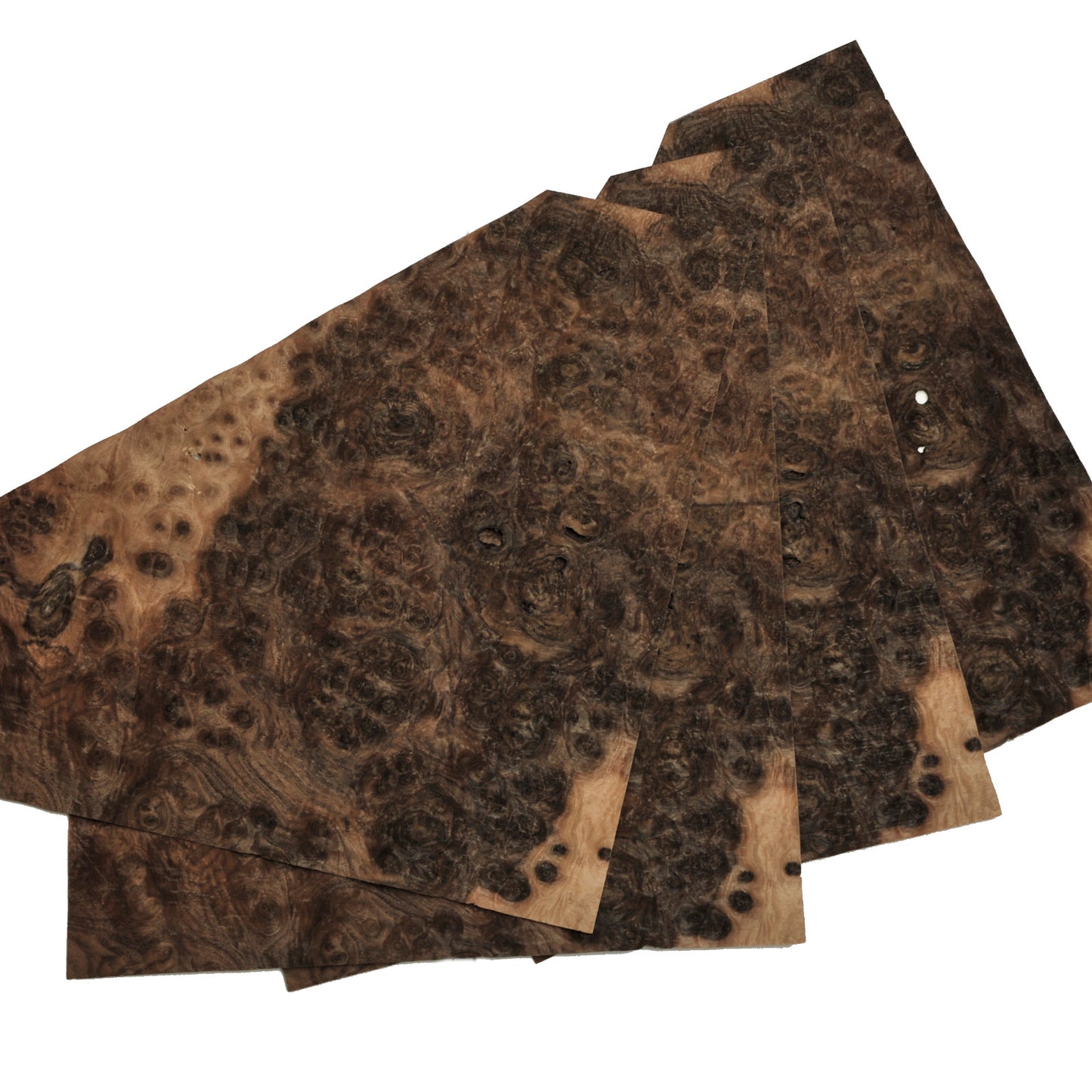 Walnut burr veneer - set of 4 leafs. 18" x 17" ( 45 x 43 cm )