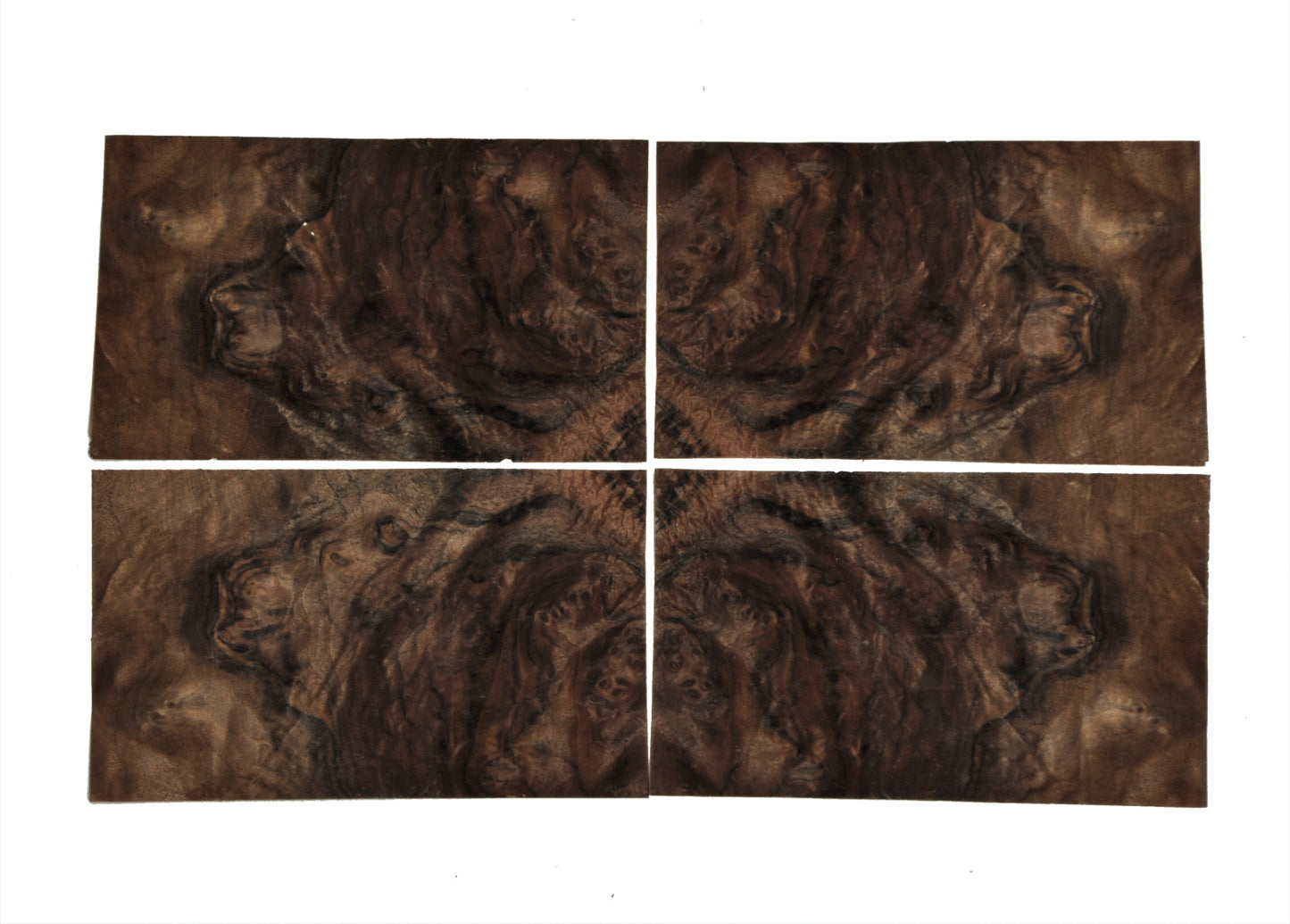 Walnut cluster veneer - set of 4 leafs: 10" x 6" ( 26 x 15 cm )