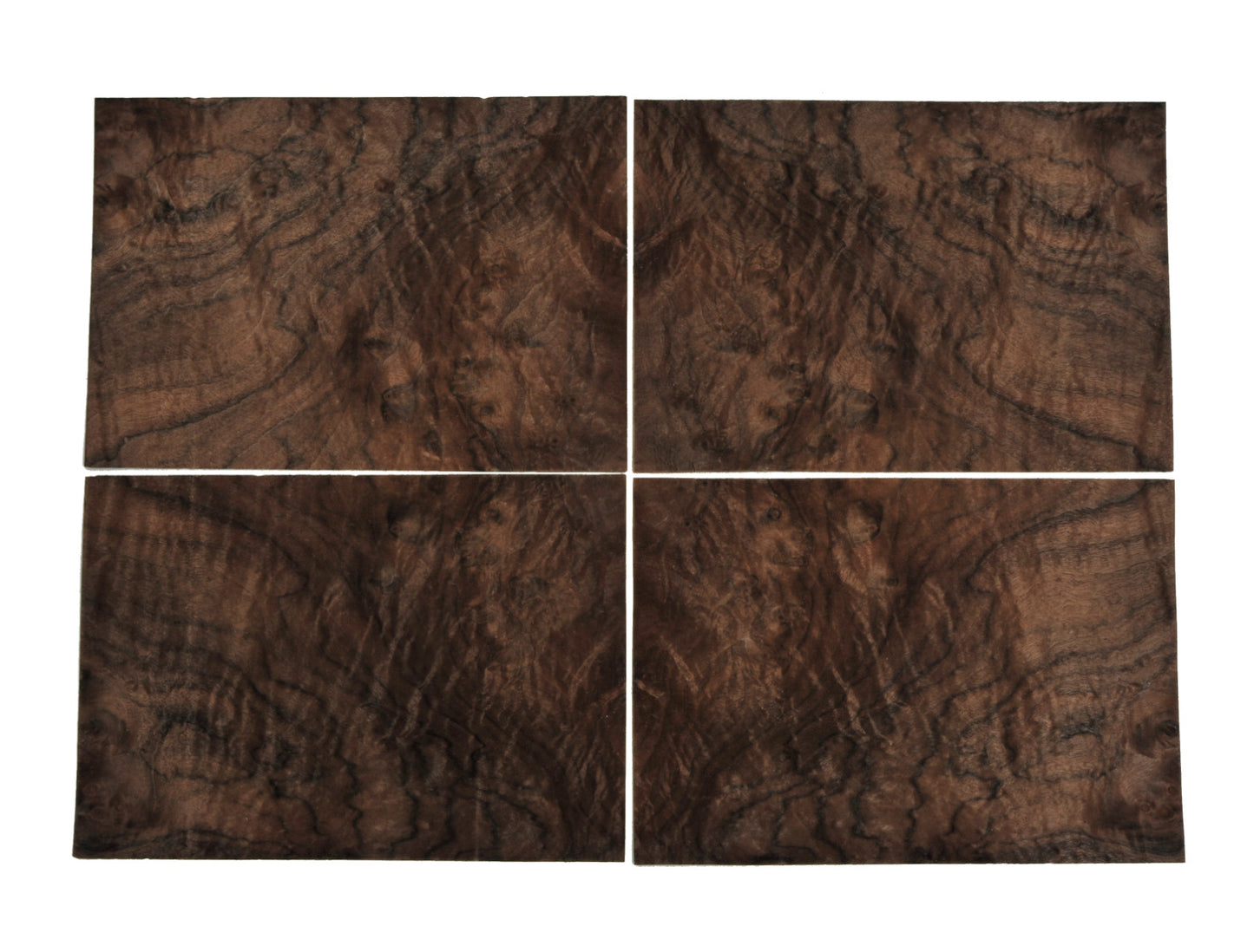 Walnut cluster veneer - set of 4 leafs: 10.5" x 7" ( 26 x 18 cm )