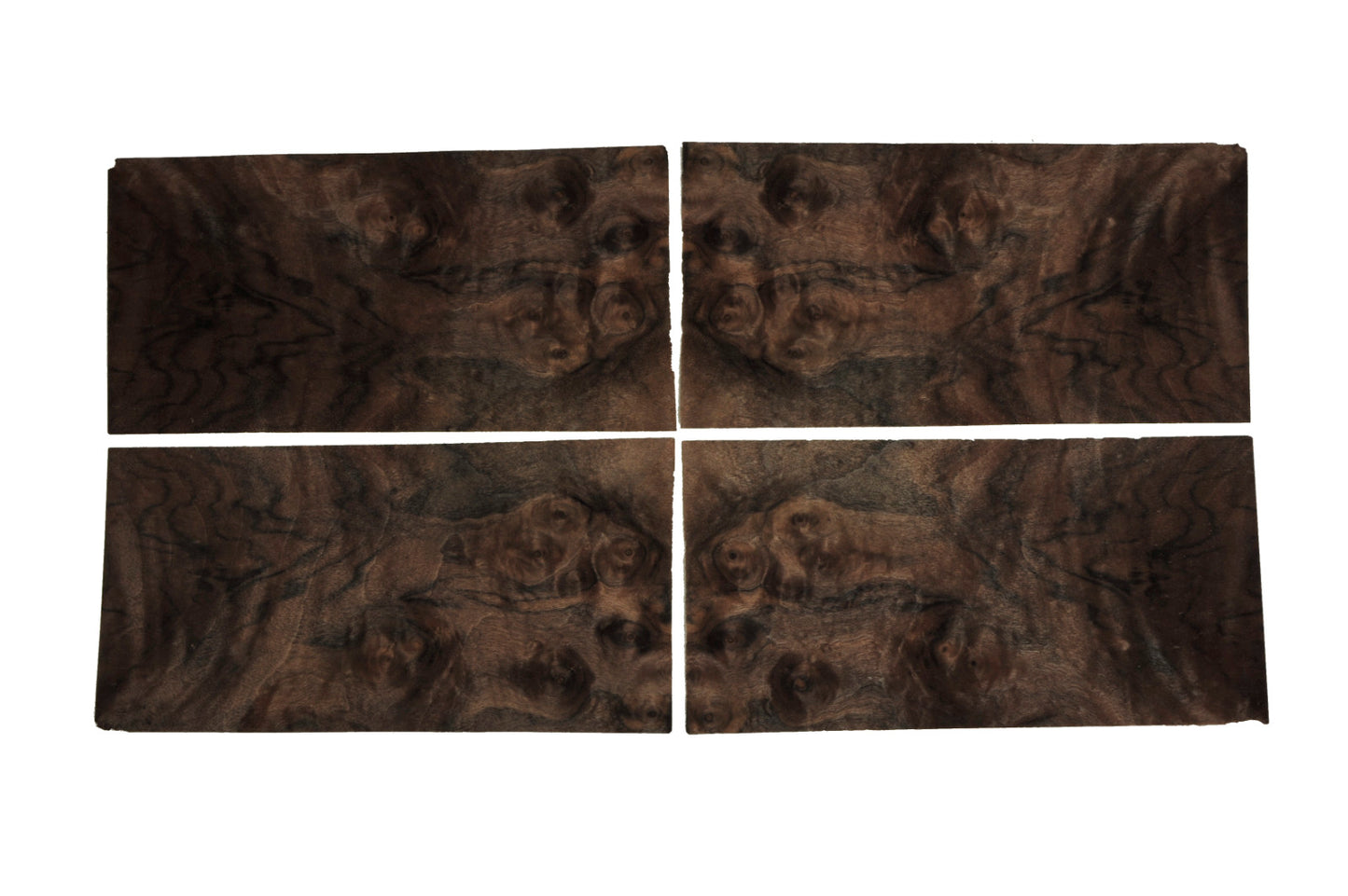 Walnut cluster veneer - set of 4 leafs: 10.5" x 5" ( 27 x 13 cm )