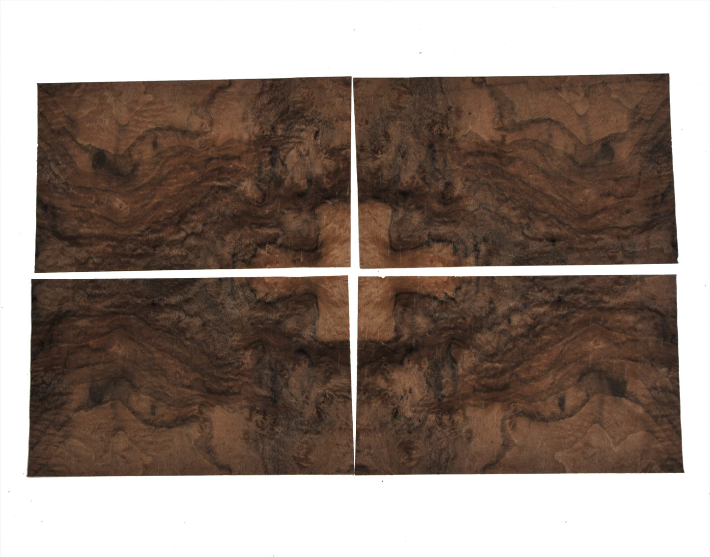 Walnut cluster veneer - set of 4 leafs: 11.5" x 7" ( 29 x 18 cm )