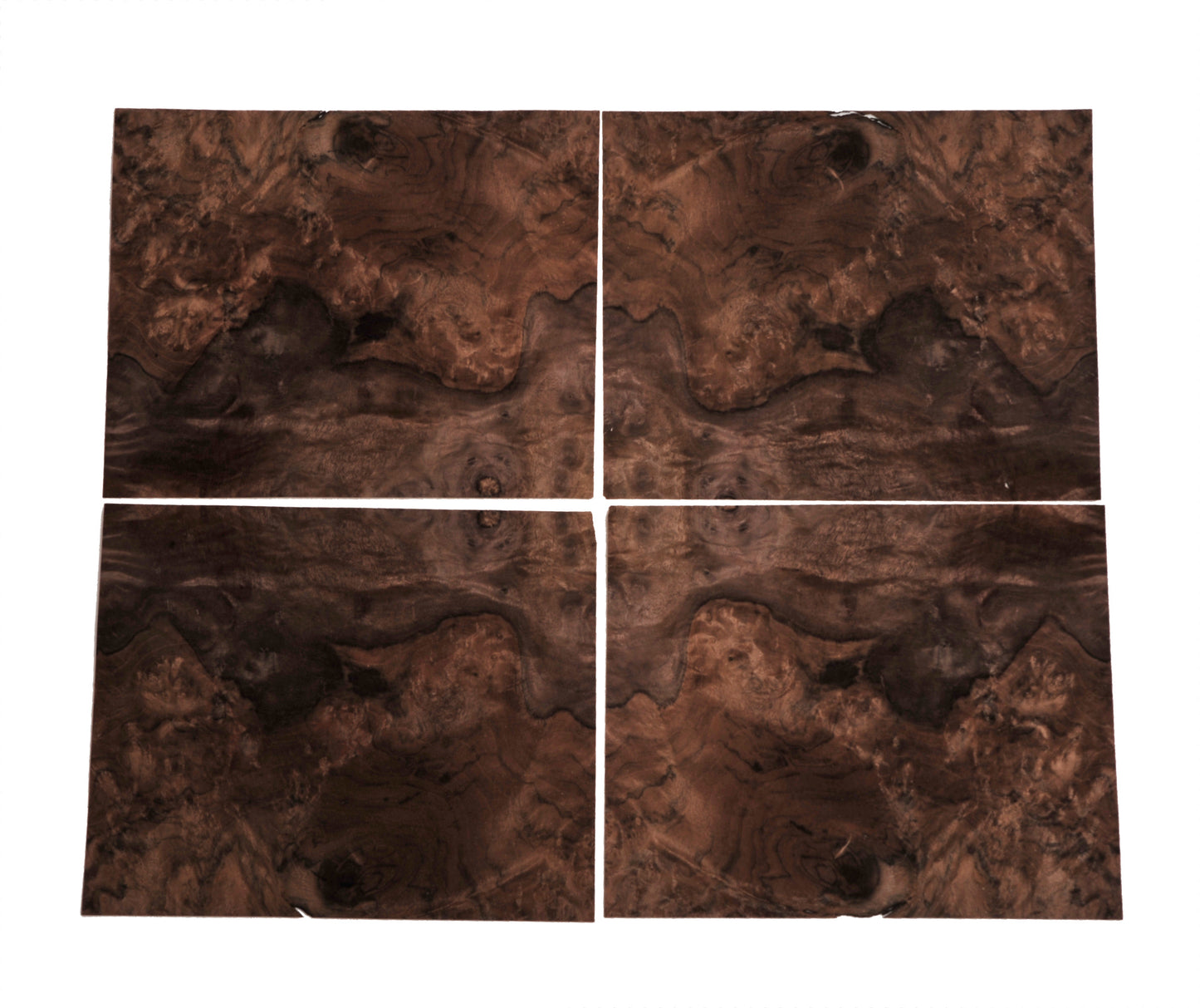 Walnut cluster veneer - set of 4 leafs: 11" x 10" ( 30 x 25 cm )