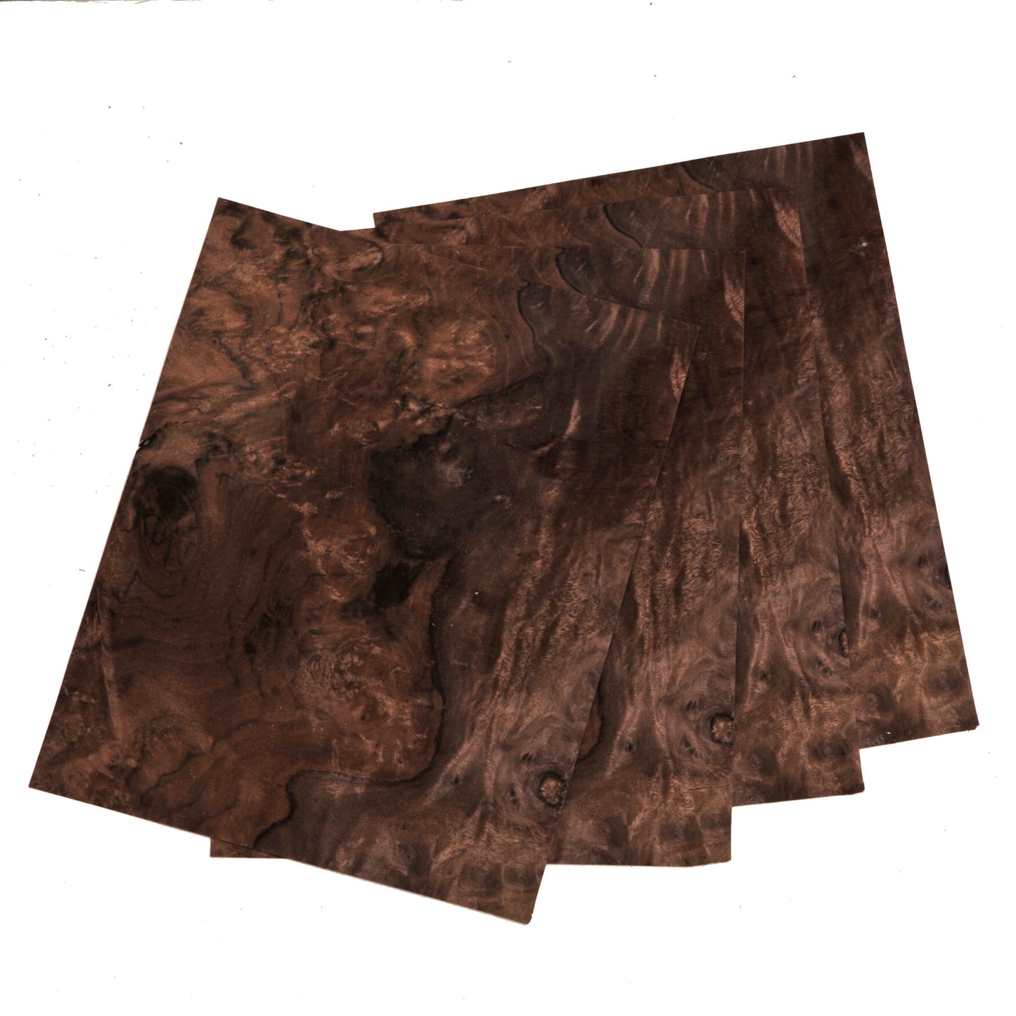 Walnut cluster veneer - set of 4 leafs: 11" x 10" ( 30 x 25 cm )