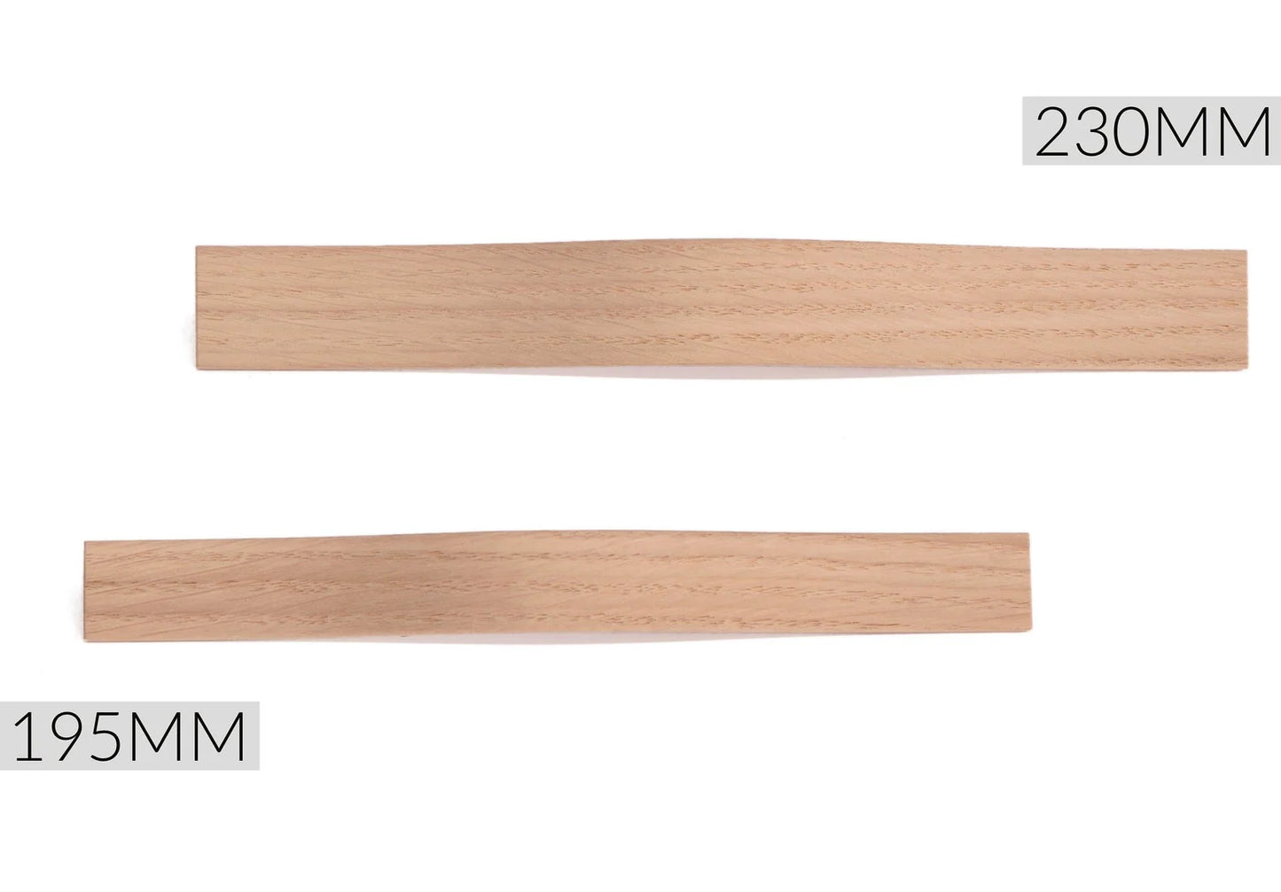 Oak wooden furniture finished handles. 2 sizes: 195 and 230mm