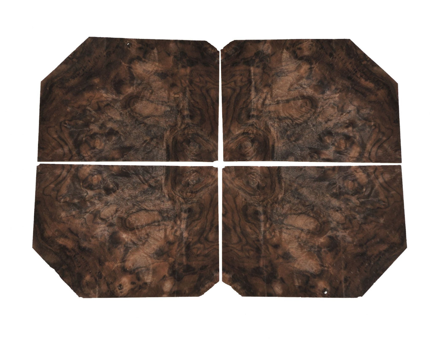 Walnut burr veneer. Set of 4 leafs: 10" x 7.5" ( 26 x 19 cm )