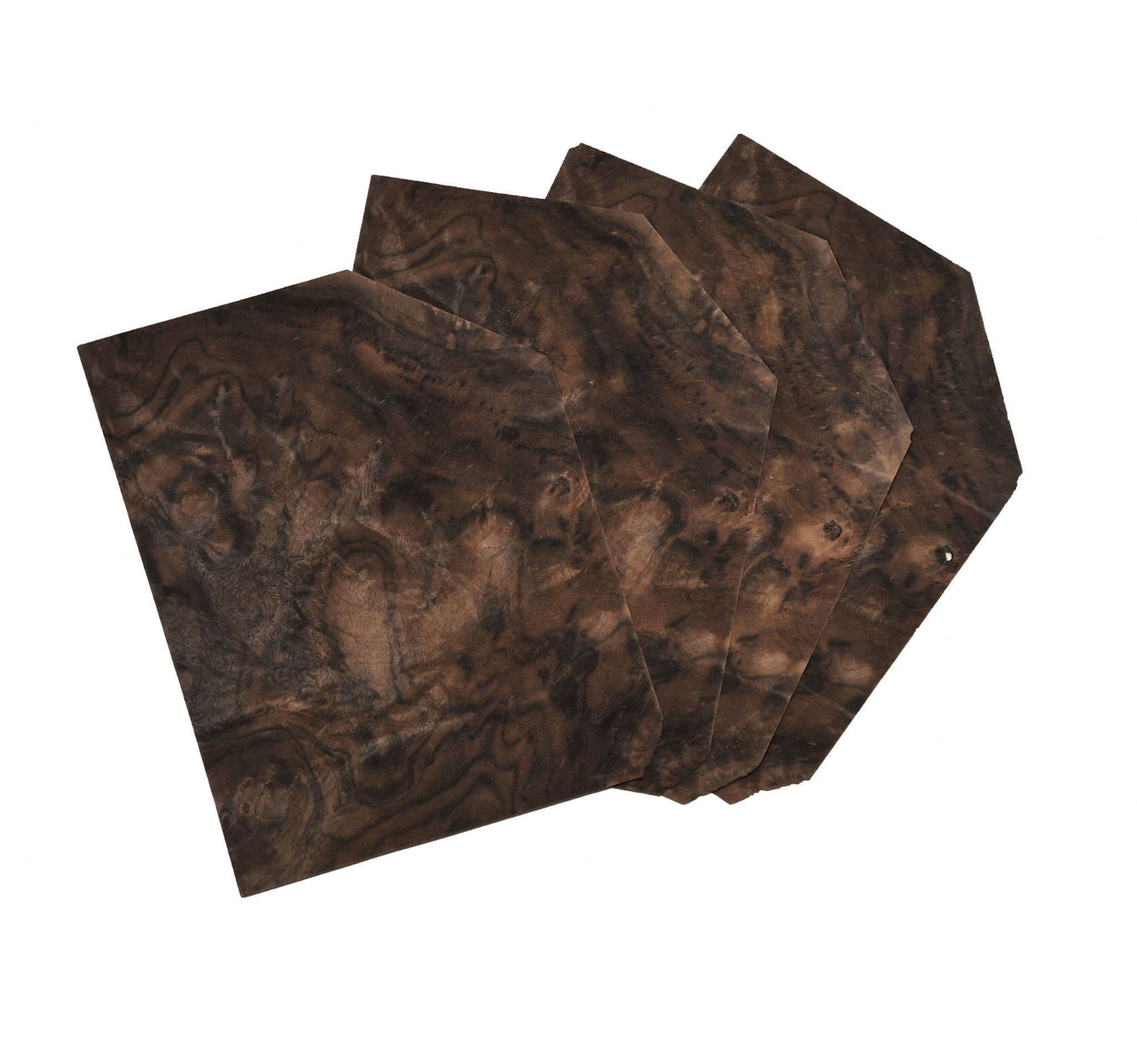 Walnut burr veneer. Set of 4 leafs: 10" x 7.5" ( 26 x 19 cm )