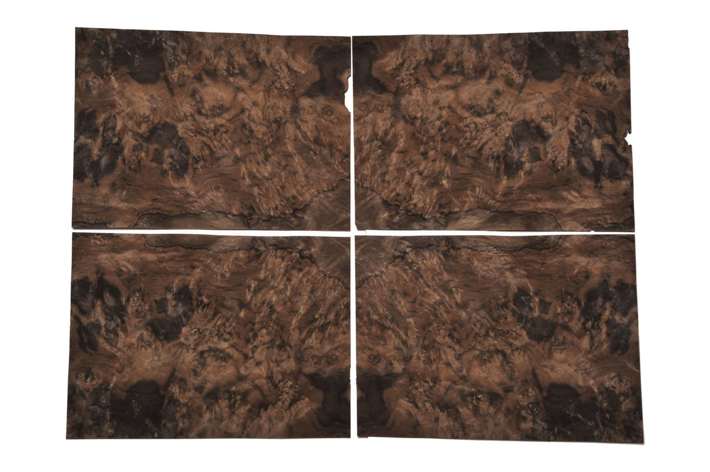 Walnut cluster veneer Set of 4 leafs 13.5" x 10" ( 34 x 25 cm )