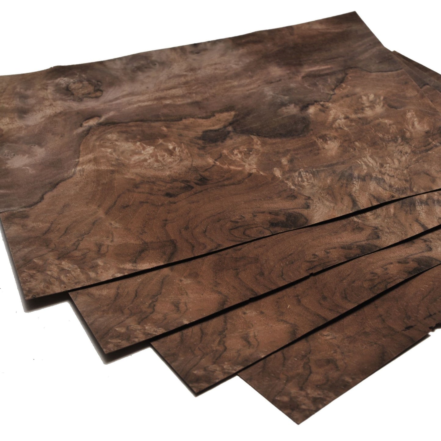 Walnut cluster veneer. Set of 4 leafs: 12.5" x 10.5" ( 32 x 27 cm )