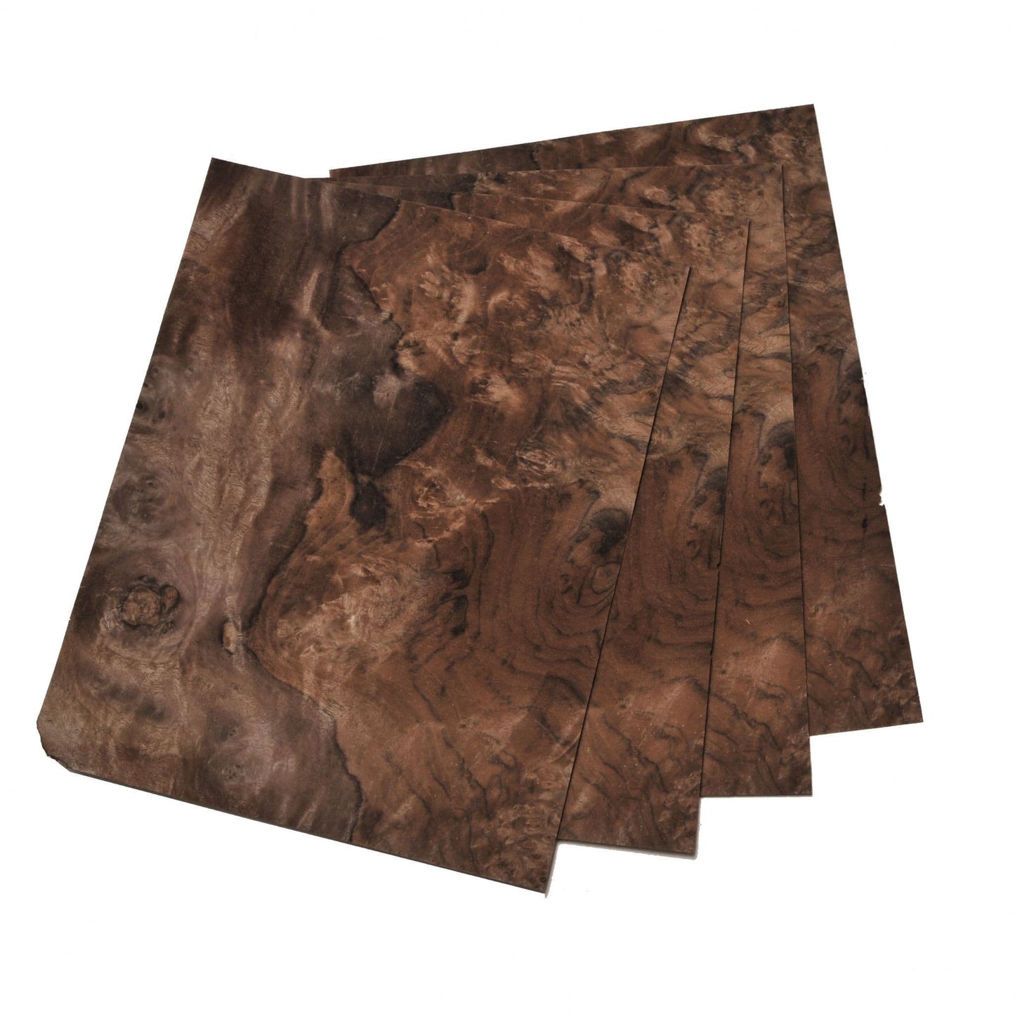 Walnut cluster veneer. Set of 4 leafs: 12.5" x 10.5" ( 32 x 27 cm )